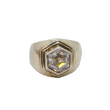 Sterling Silver White Topaz Hexagonal Studio Dress Ring Vintage c1970 Size K 1/2
