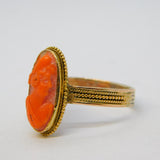 Victorian 15ct Yellow Gold Carved Red Coral Cameo Dress Ring Antique c1860