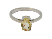 Sterling Silver Oval Citrine Solitaire Dress Ring Vintage c1970 Size N 1/2