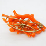 Georgian 9ct Yellow Gold Mounted Carved Natural Coral Floral Brooch Antique