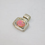 Sterling Silver Synthetic Pink Opal Squared Charm Pendant Modern c1990s