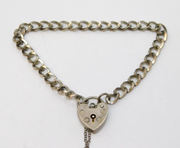 Sterling Silver Curb Link Charm Bracelet Heart Clasp Vintage 1971 London