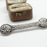 Scottish Sterling Silver Celtic Pattern Bar Brooch Antique c1930 Art Deco