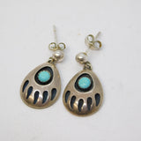 Sterling Silver & Turquoise Taxco Style Bear Claw Earrings Vintage c1970 Mexico