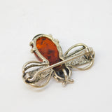 Sterling Silver & Amber Set Bumble Bee Brooch Vintage c1970s