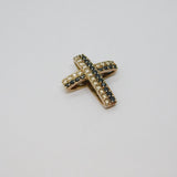 Sterling Silver Black & White Crystal Set Puffy Cross Pendant Modern c1990s