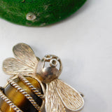 Sterling Silver Tigers Eye Set Bug Insect Charm Pendant Vintage c1970