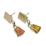 Pair of Mexican 950 Silver Synthetic Pink Opal Stud Drop Earrings Vintage c1970