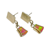 Pair of Mexican 950 Silver Synthetic Pink Opal Stud Drop Earrings Vintage c1970