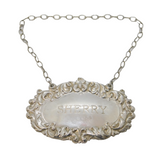 Sterling Silver Floral Pattern Sherry Decanter Label Vintage 1972 London