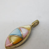 Sterling Silver Mother of Pearl Mosaic Drop Charm Pendant Vintage c1970s