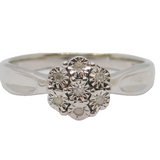 Sterling Silver 7 Stone Diamond Flower Cluster Ring Vintage c1970 Size N 1/2