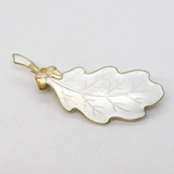 Scandinavian Sterling Silver & White Enamel Oak Leaf Brooch Vintage c1950s