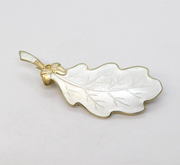 Scandinavian Sterling Silver & White Enamel Oak Leaf Brooch Vintage c1950s