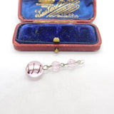 Sterling Silver Pink Glass Bead Drop Charm Pendant Vintage c1970