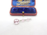 Sterling Silver Pink Glass Bead Drop Charm Pendant Vintage c1970