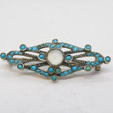 Austro-Hungarian Sterling Silver, Moonstone & Turquoise Brooch Antique