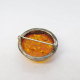 Sterling Silver Mounted Baltic Amber Brooch Pin Vintage c1970