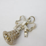 Sterling Silver Bell on a Ribbon Charm Pendant Vintage c1970