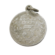 Sterling Silver WW1 Threepence Coin Charm Pendant Antique 1917