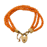Victorian 9ct Yellow Gold & Coral Beaded Charm Bracelet Antique c1880s