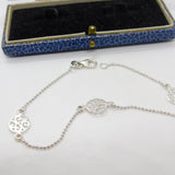 Sterling Silver Beaded Bracelet with Swirl Panels Vintage c1990 7.5" Length