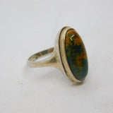 Sterling Silver Unakite Jasper Green Cabochon Dress Ring Vintage c1970 Size K