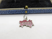 Sterling Silver & Enamel Jersey Outline National Charm Pendant Vintage c1970