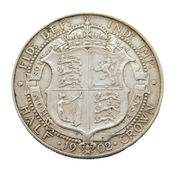 King Edward VII .925 Silver Half Crown Coin Antique 1902 Fine Condition