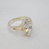 Sterling Silver Marquis Cubic Zirconia Solitaire Dress Ring Vintage c1990 Size N