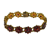 Austro-Hungarian Silver Gilt & Bohemian Garnet Floral Panel Bracelet Antique