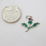 Sterling Silver Enamel Scottish Thistle Charm Pendant Vintage c1970