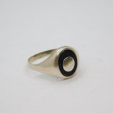 Sterling Silver Black Onyx Agate Studio Signet Band Ring Vintage c1970 Size W
