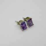 Pair of Sterling Silver Purple CZ Baguette Stud Earrings Contemporary c1990