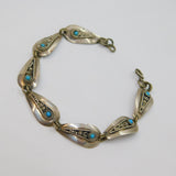Sterling Silver Turquoise Set Panel Boho Studio Style Bracelet Vintage c1970s
