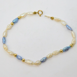 14ct Yellow Gold & Freshwater Pearl Beaded Bracelet Vintage c1970s