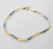 14ct Yellow Gold & Freshwater Pearl Beaded Bracelet Vintage c1970s