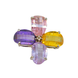 Sterling Silver Multi-Colour Paste Set Flower Charm Pendant Vintage c1970