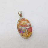 Sterling Silver Resin Set Flower Drop Pendant Vintage c1970