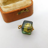 9ct Yellow Gold Green Murano Glass Charm Pendant Vintage c2000