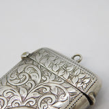 Victorian Sterling Silver Floral Pattern 'Good Luck' Vesta Case Antique 1899