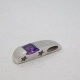 9ct White Gold & Amethyst Set Star Pattern Drop Pendant Vintage c1980