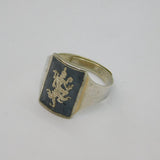 Sterling Silver Niello Black Enamel Deity Front Signet Ring Antique c1930 Size O