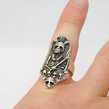 Chunky Sterling Silver Skeleton Army Bikers Ring Vintage c1990s