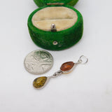 Sterling Silver Cabochon Amber Drop Charm Pendant Vintage c1970