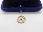 Sterling Silver Good Luck Horseshoe with Horse Head Charm Pendant Vintage c1970