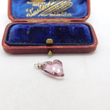 Sterling Silver Pink Quartz Heart Charm Pendant Vintage c1970