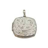Sterling Silver Patterned & Textured Squared Locket Pendant Vintage c1970