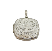 Sterling Silver Patterned & Textured Squared Locket Pendant Vintage c1970