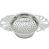 20th Century Maltese .917 Grade Silver Floral Tea Strainer on Bowl Antique c1920
